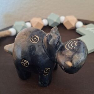 Artistic Hand Crafted Carved Soap Stone Hippo Figurine with Native Swirl Accents